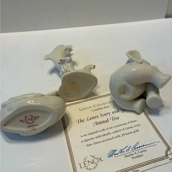 Lenox Ivory & Gold Animal Trio. Elephant, Dolphin & Swan Figurines W/ COA - Picture 3 of 6